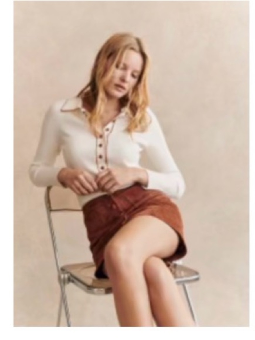 Sezane Armelle Jumper Ecru/ Brown - Size M